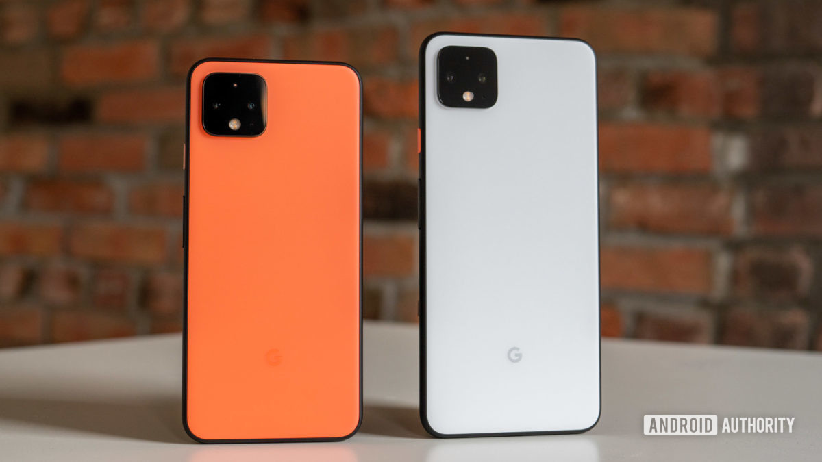 Google Pixel 4 vs Pixel 4 XL em laranja e branco Google Pixel 4 vs Pixel 4 XL em laranja e branco