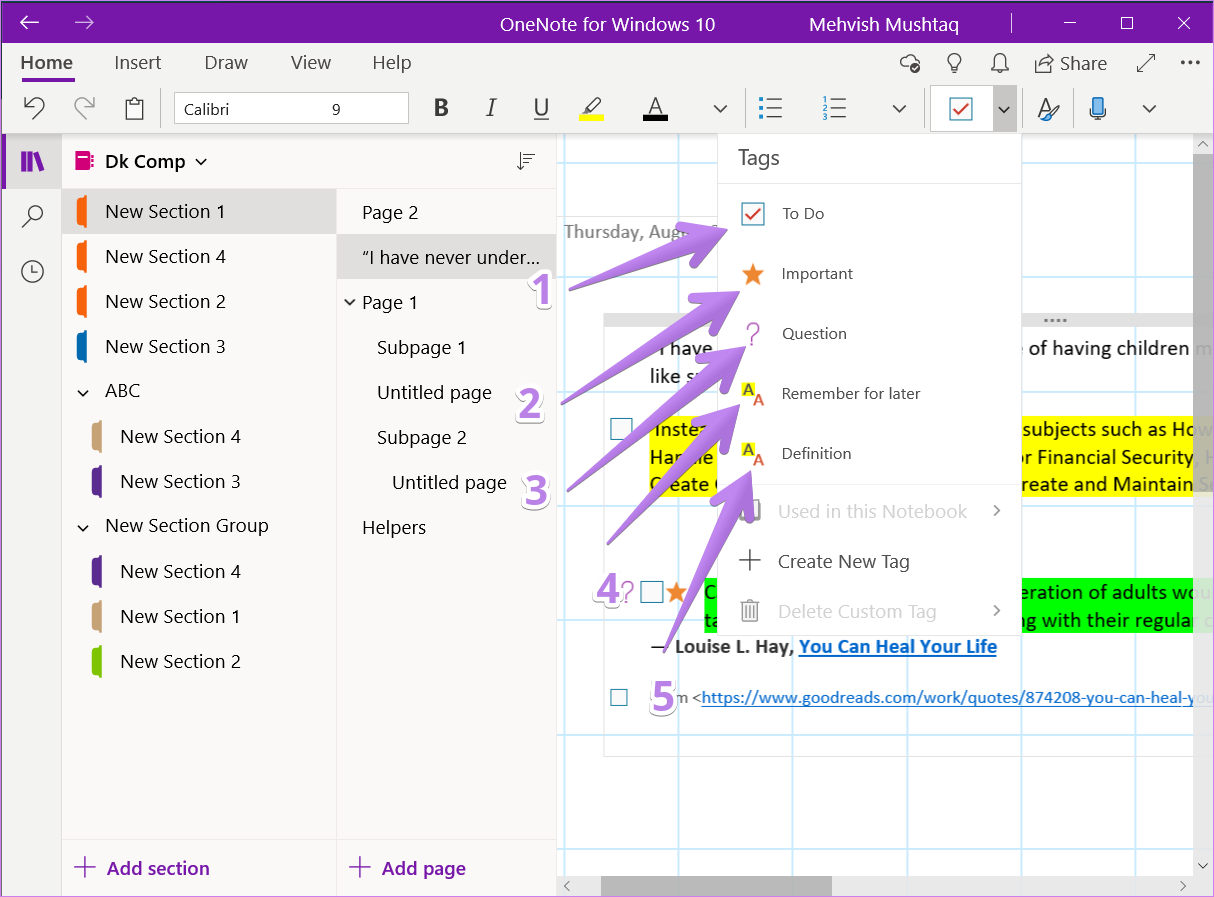 Um guia completo para usar e gerenciar tags no Microsoft OneNote